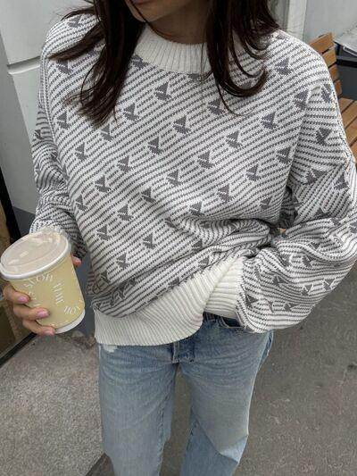 Contrast Round Neck Long Sleeve Sweater for Women Fashion