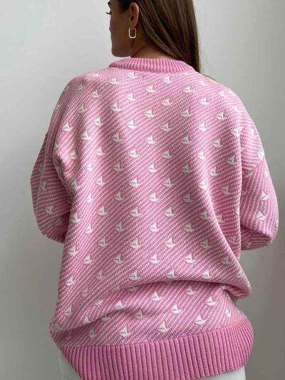 Contrast Round Neck Long Sleeve Sweater for Women Fashion
